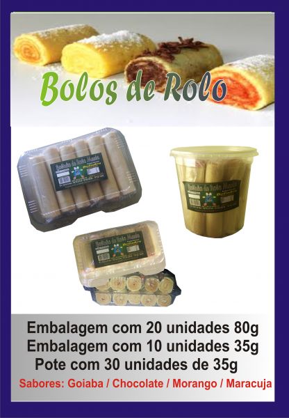 Bolo de Rolo com 20un 80g cada sabor - Morango-maracuja- chocolate-limão